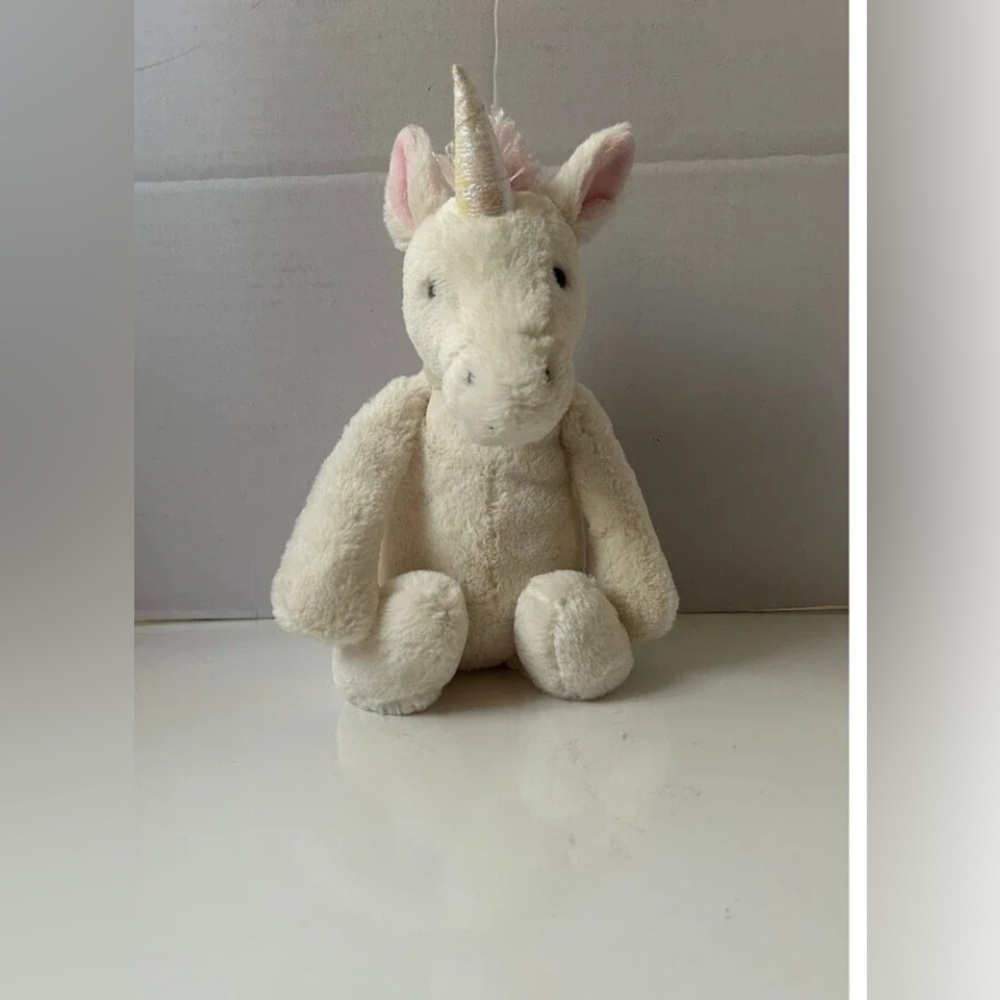 Retired Jellycat unicorn plush with pink mane iridescent horn